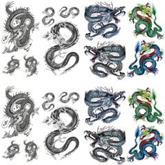 【次回入荷予定無し】龍 竜 飛竜 タトゥーシール 8枚セット 入れ墨シール タトゥーステッカー ボディーシール 刺青シール Yesallwas メンズ 防水 長持ち (C.8枚セット(9×19cm)