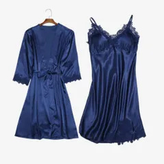 ☆ ネイビー ☆ XLサイズ ☆ ナイトウェア 2点セット nightwear929n2 ルームウェア レディース おしゃれ ナイトウェア パジャマ 部屋着 寝巻き ネグリジェ 2点セット ガウン ワンピース キャミソール パット付き 薄手 レース
