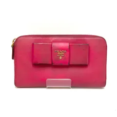 ＊PRADA＊プラダ サファイアーノ 長財布 リボン ピンク 現状渡し　外側ダメージ多い＃