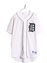 【お得なクーポン配布中!】 90s USA製 MLB オフィシャル ラッセル タイガース ベースボール シャツ メンズ XL 程 90年代 オールド ユニフォーム メジャーリーグ 重ね着のサムネイル