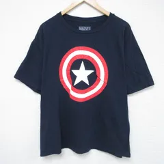 XL/古着 半袖 Tシャツ メンズ マーベル キャプテンアメリカ 大きいサイズ コットン クルーネック 紺 ネイビー 25jun06 中古