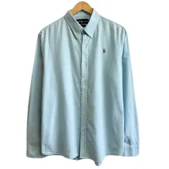 Ralph Lauren ラルフローレン CUSTOM FIT ボタンダウンシャツ コットンシャツ 長袖シャツ ワンポイントロゴ 刺繍 水色 ブルー XXLサイズ No.H570