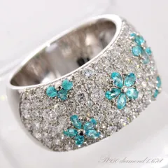 指輪 レディース パライバトルマリン リング プラチナ ダイヤモンド Pt950 幅広 フラワー パヴェ 刻印入り 鑑別書付き 日本製【アクセサリーマート/メルカリShops店】