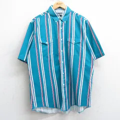 L/古着 ラングラー 半袖 ウエスタン シャツ メンズ 90s コットン ボタンダウン 青緑他 ストライプ 25apr04 中古 トップス