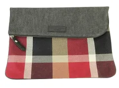 ブラックレーベルクレストブリッジ BLACK LABEL CRESTBRIDGE クラッチバッグ デニム調 チェック柄 ジップ ロゴ レッド ブラック