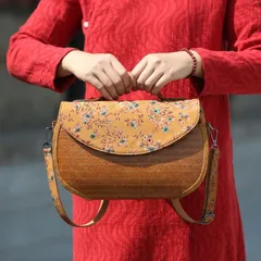 SGYP089 洗える香雲紗×手作り竹編みバッグ｜上質な天然素材×2WAY仕様 かごバッグ 籠 竹籠 ハンド＆ショルダー 唯一無二の竹編みバッグ ハンドバッグ レディース 手作り竹編み×草木染 ショルダー 2WAYシェルバッグ 大地が染める