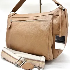 ✨良品✨ FURLA フルラ 2way ショルダーバッグ トートバッグ ボーダー柄 ロゴ型押し シルバー金具 ロゴプレート 総柄 チャーム 肩掛け 斜め掛け シボレザー  レディース ベージュ 肌色