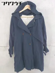 ■ ◎ Samansa Mos2 サマンサモスモス タグ付き リネン混 フード コート サイズF ネイビー レディース  【1104050004557】