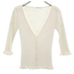 Rene INTERNATIONAL ルネインターナショナル 日本製 7分袖 リブ ニットカーディガン 36 ホワイト レディース 古着