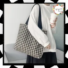 千鳥格子 トートバッグ レディース 大容量 キャンバスバッグ A4サイズ可 サブバッグ 通勤 通学 レトロ ハンドバッグ ワンショルダー カジュアル 肩掛けバッグ 大きめ 手提げバッグ おしゃれ 人気 軽量 マザーズバッグ ファスナー開閉 84DUYU-002