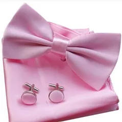 蝶ネクタイ カフス チーフ 3点セット　結婚式 パーティー イベント ダンスパーティー バーテンダー ビジネス 　ピンク色　桃色　ユニセックス　ワンタッチ ワイシャツ スーツ 格安　メンズネクタイ ポケットチーフ カフスボタン 3点 セット　卒業式　入学式