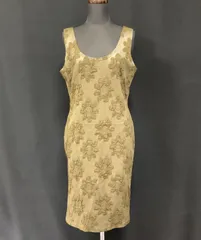 伊太利屋★膝丈ワンピース【7A2/S/オリーブ】立体花柄/ノースリーブ/プルオーバー/裾スリット◆BA602W<sale>