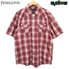 ペンドルトン PENDLETON 半袖 ウエスタンシャツ チェック柄 レッド系 サイズ：メンズ L オンブレ シャドウチェック 総柄 古着 【中古】