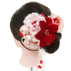 髪飾り 成人式 つまみ細工 赤 振袖 前撮り 袴 花 2点セット 房付き ヘアアクセ 洋かんざし 法被 ヘッドドレス 卒業式 髪型 ヘ No.9-4157