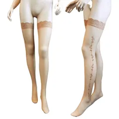 ニーハイストッキング サイハイストッキング ベージュ肌色 女性レディース セクシー 薄手シアー素材 コスプレ衣装 ダンス ハロウィン おしゃれ 女性レディース 派手柄 セクシー可愛い 美脚美尻 仮装変装女装パーティーmusic legs★2
