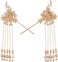 ドナリー かんざし 簪 髪飾り アジアンテイスト 2本セット レディース(ゴールド)