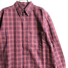 90's 00's エディーバウアー チェック コットン オックスフォードシャツ 長袖 (M) エンジ×紺系 ボタンダウン 90年代 旧タグオールド　アメリカ古着 USED  ビンテージ ヴィンテージ