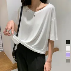 白 無地 Tシャツ 春 Vネック 5分丈袖Tシャツ レディース 半袖 五分丈袖 半袖Tシャツ サマーTシャツ ゆったり フェミニン 夏Tシャツ モーダル 夏 カットソー オフィス 夏 ゆったりTシャツ#ecbea12155