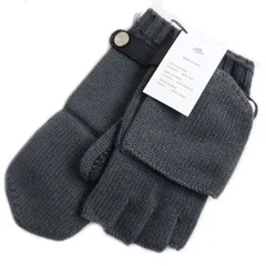 未使用品●2020年購入 HERMES エルメス カシミヤ100％ ディアスキン/鹿革使い レザーベルト/セリエボタン付き 手袋/グローブ 灰×黒 M 伊製のサムネイル