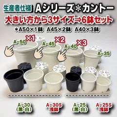 ミニプラ鉢専門店＊兼弥産業カントーAシリーズプラ鉢＊大きい方から3サイズ：A-50×1鉢、A-45×2鉢、A-40×3鉢の計6鉢セット＊多肉植物・塊根植物コーデックス・アガベ・サボテン・観葉・ハオルチア・アデニウム・パキポディウム・実生＠フラワーショップ江口のサムネイル