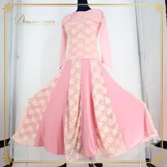 社交ダンス 衣装 スタンダード セットアップ ツーピース レッスンウェア 練習着 レディース オールシーズン ピンク系 花柄 花模様 レース 長袖 スパンコール かわいい フェミニン デザイン 伸縮性 トップス スカート セット フラワー ダンスウェア