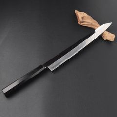 柳刃包丁 240mm 全鋼 鏡面 黒檀・天然牛角八角柄 極美品 和包丁 11240 鏡面仕上げ 切付柳刃包丁 尺一 刃は究極の切れ味 黒檀黒水牛角