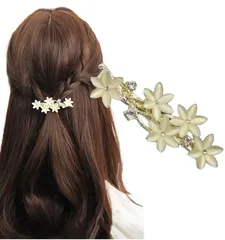 [Herbeluemily] ヘアクリップ 髪留め 髪飾り バレッタ フラワー パール ヘアピン クリア [クリア]