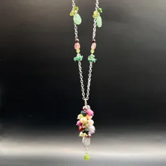 天然石 ピンク〜グリーン ロングネックレス フリロシリーズ 春の薔薇 fr031