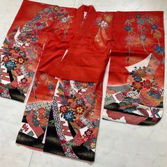 正絹 七五三 着物 7歳 絞り模様 金彩 金駒刺繍 女の子 アンティーク