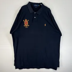 古着 ポロ・ラルフローレン POLO RALPH LAUREN 鹿の子 半袖 ポロシャツ ロゴ 刺繍 エンブレム 大きいサイズ XXL  ネイビー 無地 メンズ