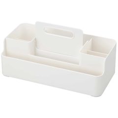【迅速発送】サンカ ツールピット 卓上収納 Lサイズ ホワイト (幅31.6x奥行15.7x高さ10.6cm) スライド式ハンドル付き 積み重ね可能 メイクボックス リモコンラック コスメ化粧品収納 収納ボックス おしゃれ 卓上 日本製 収納ケース squ+