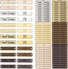 PH PandaHall 120個入 メタルタグ ワッペン 刺繍タグ 打刻プレート ハンドメイドタグボタン ラベル 帽子 衣類 縫製用ラベル バッグ ポーチ アンティークゴールド シルバー カン付き 合金 素材( ミックスカラー)