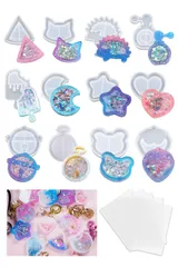 【在庫セール】DIY シャカシャカ中身 手作り ソフトモールド ペンダント シェイカーモールド PPシート5枚付き キーホルダー 12個セット アクセサリー レジン型 食品用シリコーン 装飾 流れ砂型 ツール シリコンモールド