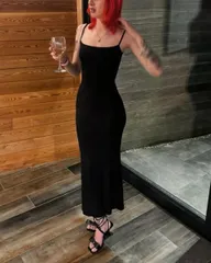 バックオープン ブラック ロングドレスskims