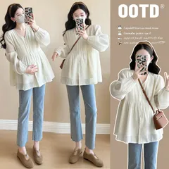 マタニティ 妊婦服 フレア トップス 長袖 カジュアル 韓国