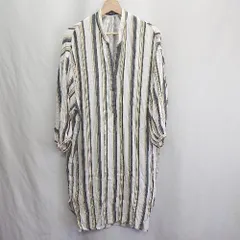 ◇ ⊇ nano universe ナノ ユニバース ストライプ 長袖 膝下丈 ワンピース サイズF ホワイト系 レディース E  【1412090032936】