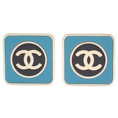 CHANEL(シャネル) ココマーク スクエアピアス ピアス アクセサリー ジュエリー  メタル(ＧＰ) エナメル ゴールド金 ブルー青 ブラック B23C刻印 レディース 40803000987【中古】【アラモード】
