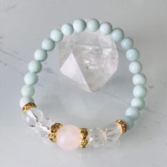 N8.アマゾナイト☆ローズクォーツ☆水晶☆パワーストーンブレスレット