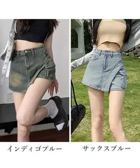ラップスカート風 デニムショートパンツ 春夏 ハイウエスト ウォッシュデニム 美脚 脚長 短パン ジーンズ お洒落 キュロットパンツ レディース 台形 ミニスカパン 細見え ショーパン かっこいい ジーパン 韓国風