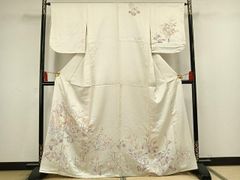 訪問着 単衣 身丈157 裄64 金駒刺繍 菊花 桔梗 桜花 着物 053b - メルカリ