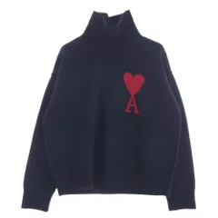 AMI PARIS アミパリス ハート ロゴ タートルネック ニット ネイビー系【中古】