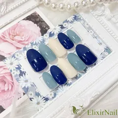 【現品】ネイルチップ　青　フレンチ　マット