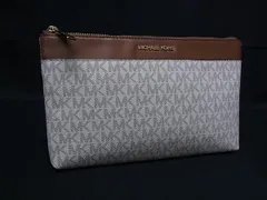 ■美品■ MICHAEL KORS マイケルコース MK柄 PVC×レザー クラッチバッグ セカンドバッグ ポーチ ライトベージュ系 DJ6232