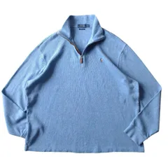 ■古着 POLO RALPH LAUREN ポロラルフローレン ハーフジップニット スウェット ESTATE RIB ブルー XL【J1104】