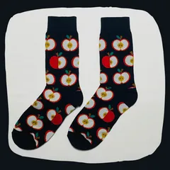 カットりんごブラック クルーソックス 厚手 #146