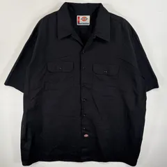 古着 ディッキーズ Dickies 半袖シャツ フラップポケ ワークシャツ ワンポイント ロゴ 3XL  ブラック 無地 メンズ