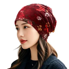 [Electric Circus] ニットキャップ 帽子 レディース 医療用帽子 キャップ ケア帽子 花柄 レース ワッチキャップ ニット帽 (レッド) かっこいい かわいい おしゃれ 人気 大人 女性 プレゼント ぼうし  [レッド] [Free Size]