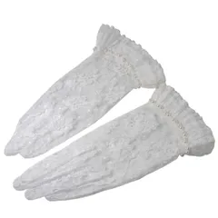 ウエディング グローブ ショート レース オーガンジー フリル ウエディンググローブ ショートグローブ ホワイト 花嫁 手袋 パール付き かわいい [Y18-W]