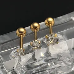 ①《P153／ゴールド／cz5㎜または4㎜》5A立て爪czダイヤ◆軟骨ピアス1個 ジルコニア