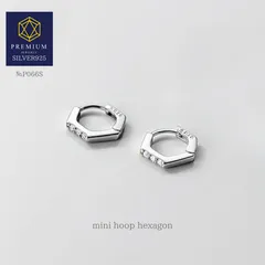 P066S　ミニ・フープ・ヘキサゴン　シルバー　ミニフープピアス　SV925